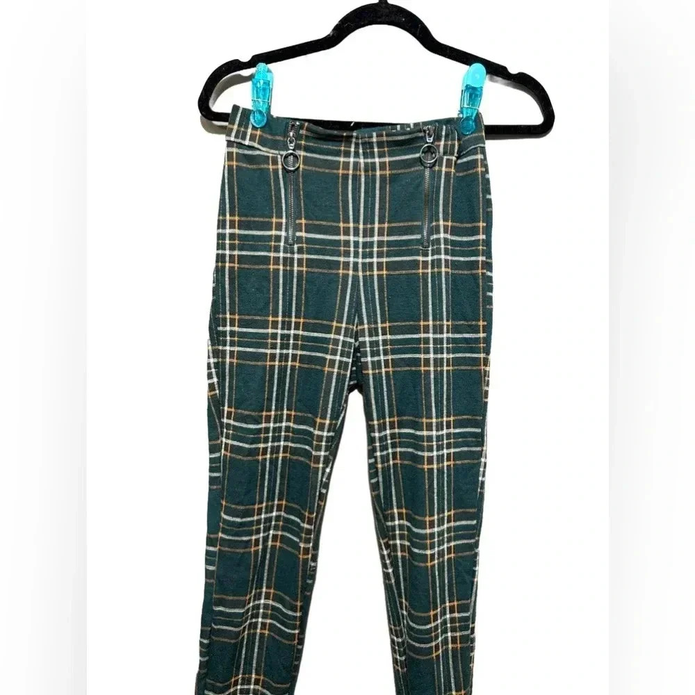Stradivarius Green Plaid Skinny Trouser Pants Size 4 - Picture 2 of 9